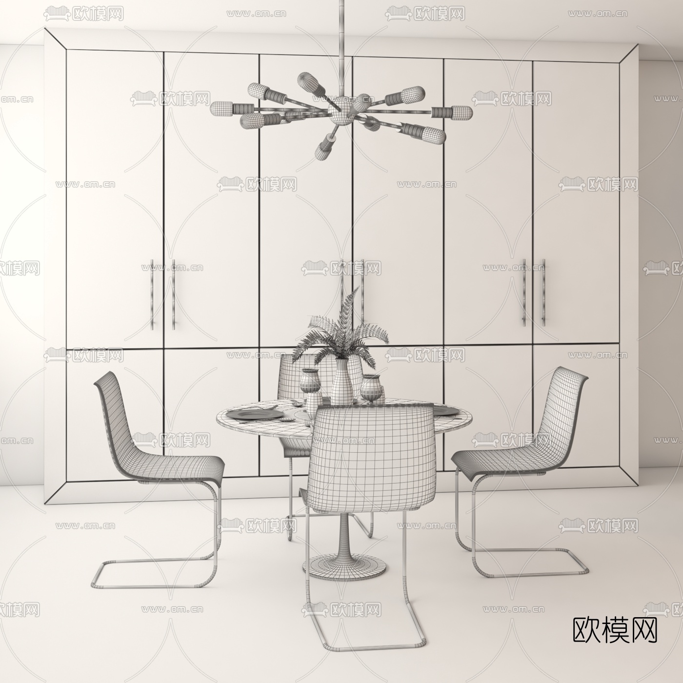 现代玻璃餐桌椅3d模型