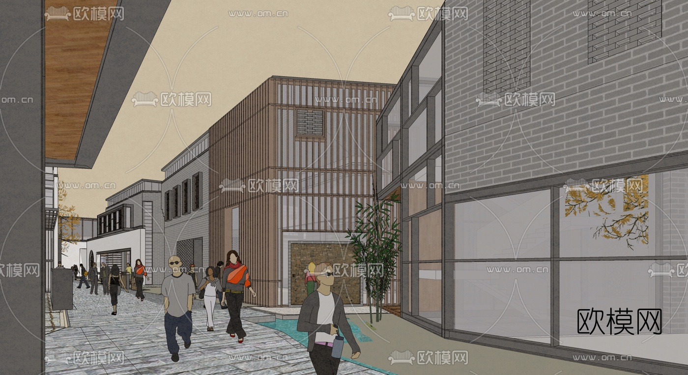 中式商业步行街su模型下载（渲染图4）