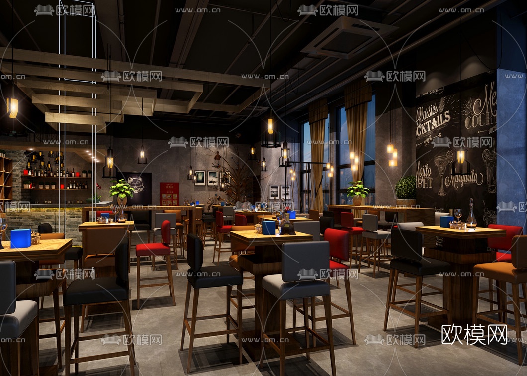 工业风主题餐厅3D模型