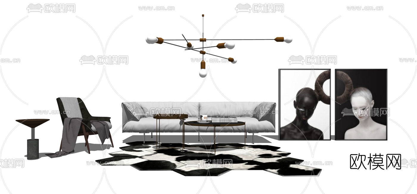 现代轻奢沙发组合su模型下载