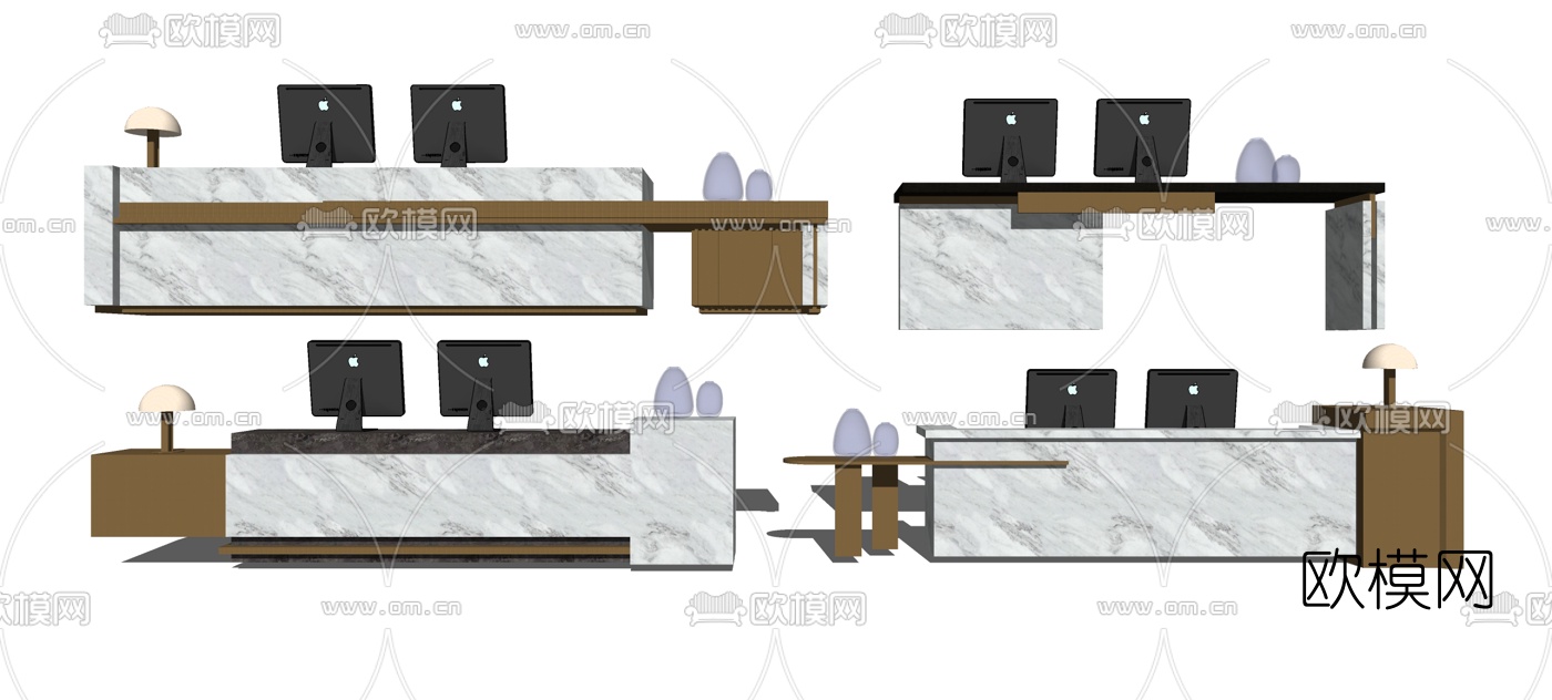 现代前台接待台组合su模型下载