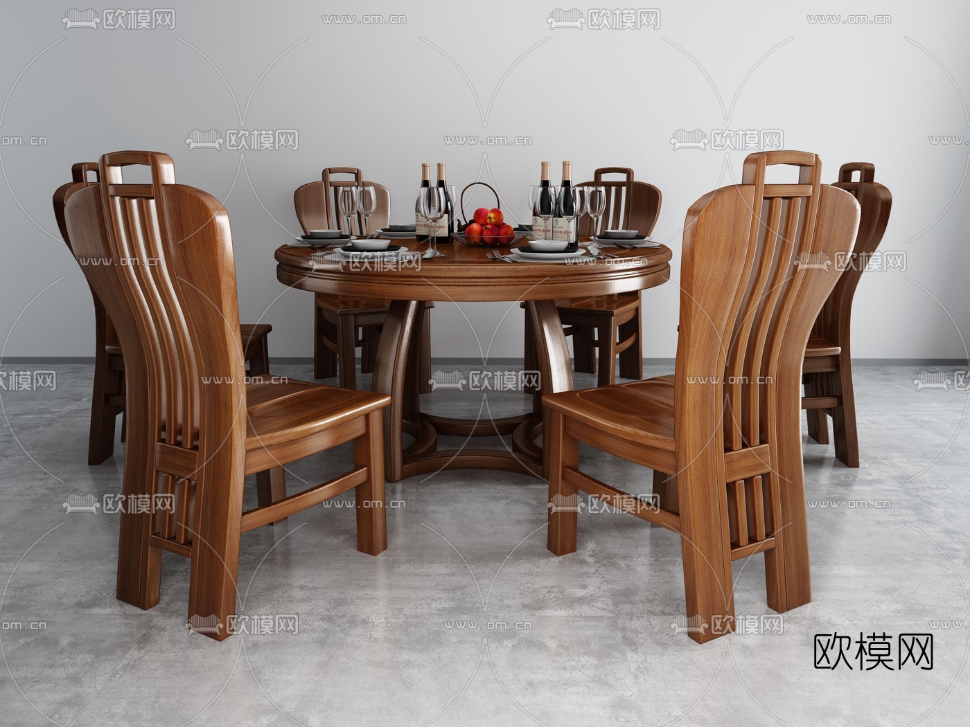 中式餐桌椅3d模型下载（渲染图1）