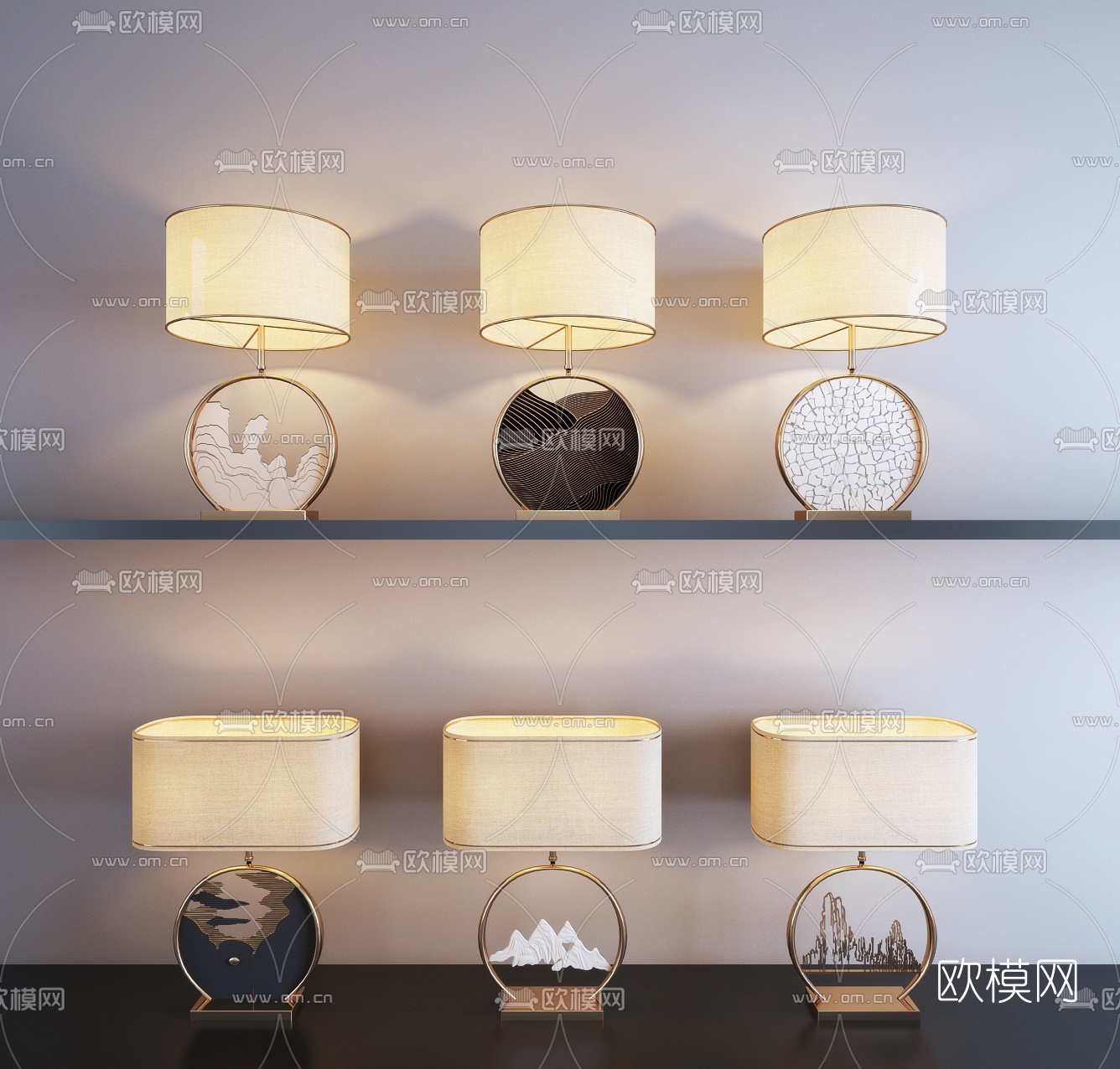 新中式创意台灯组合3d模型下载