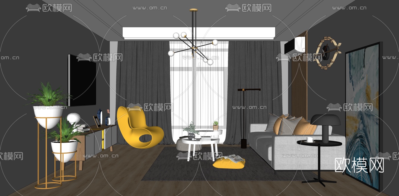 北欧简约客厅su模型