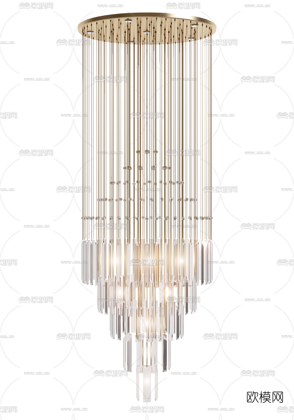 现代金属水晶吊灯3d模型下载（渲染图3）