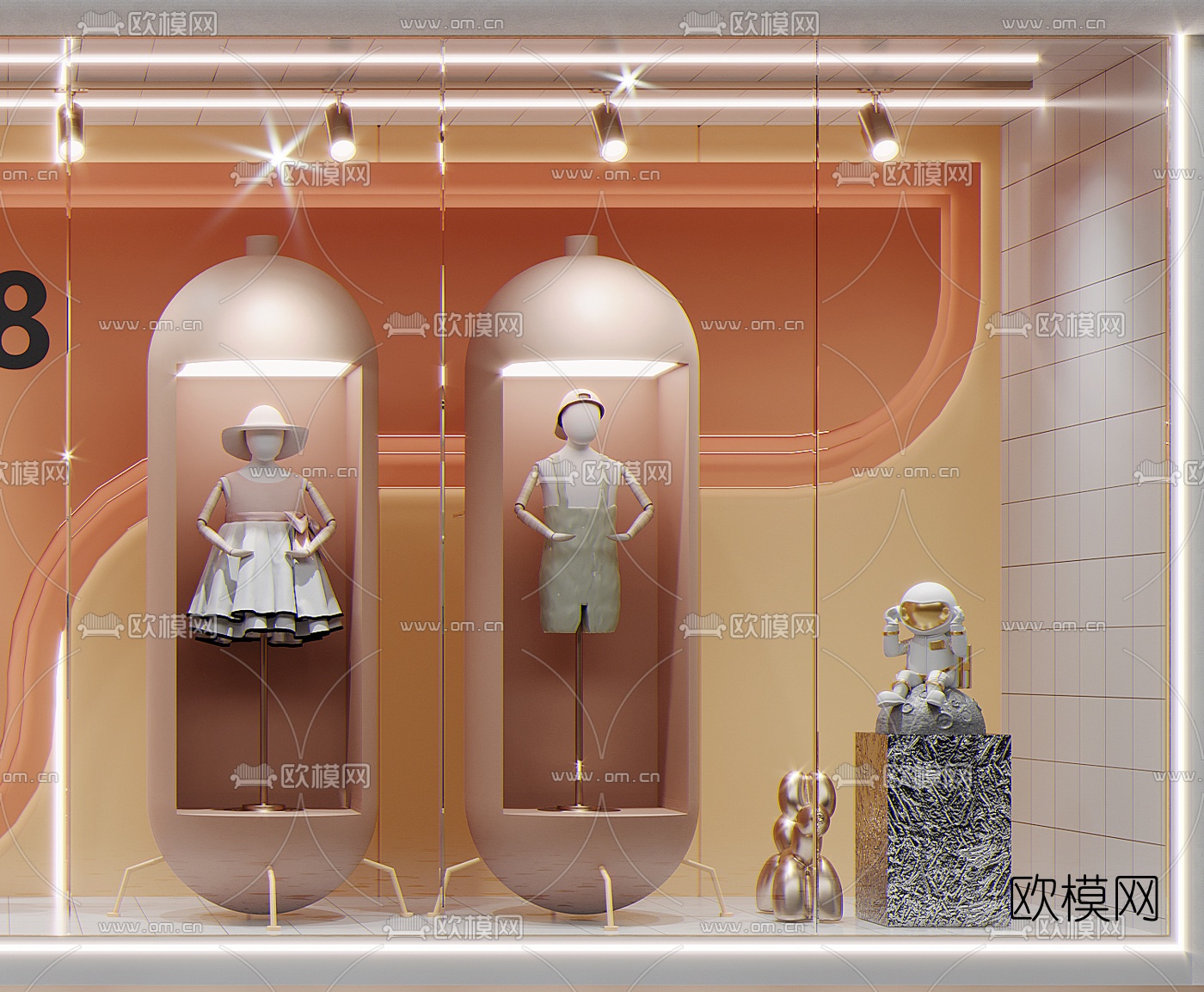 现代儿童服装店橱窗3d模型