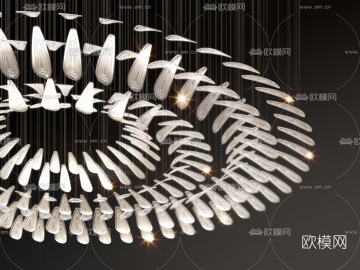 现代大型水晶羽毛装饰灯3d模型下载（渲染图2）