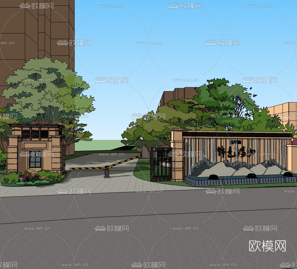 欧式小区入口su模型下载