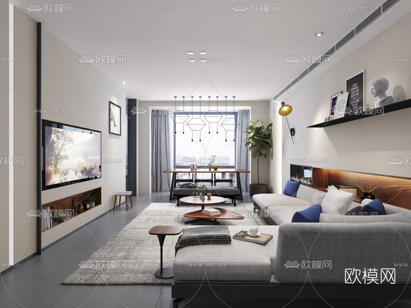 北欧客厅餐厅3D模型下载