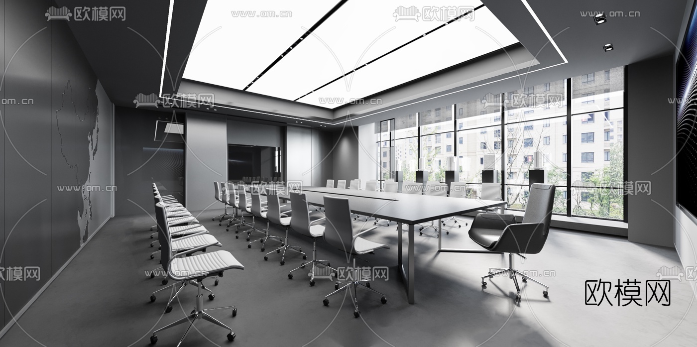 现代高级灰会议室3d模型下载（渲染图1）