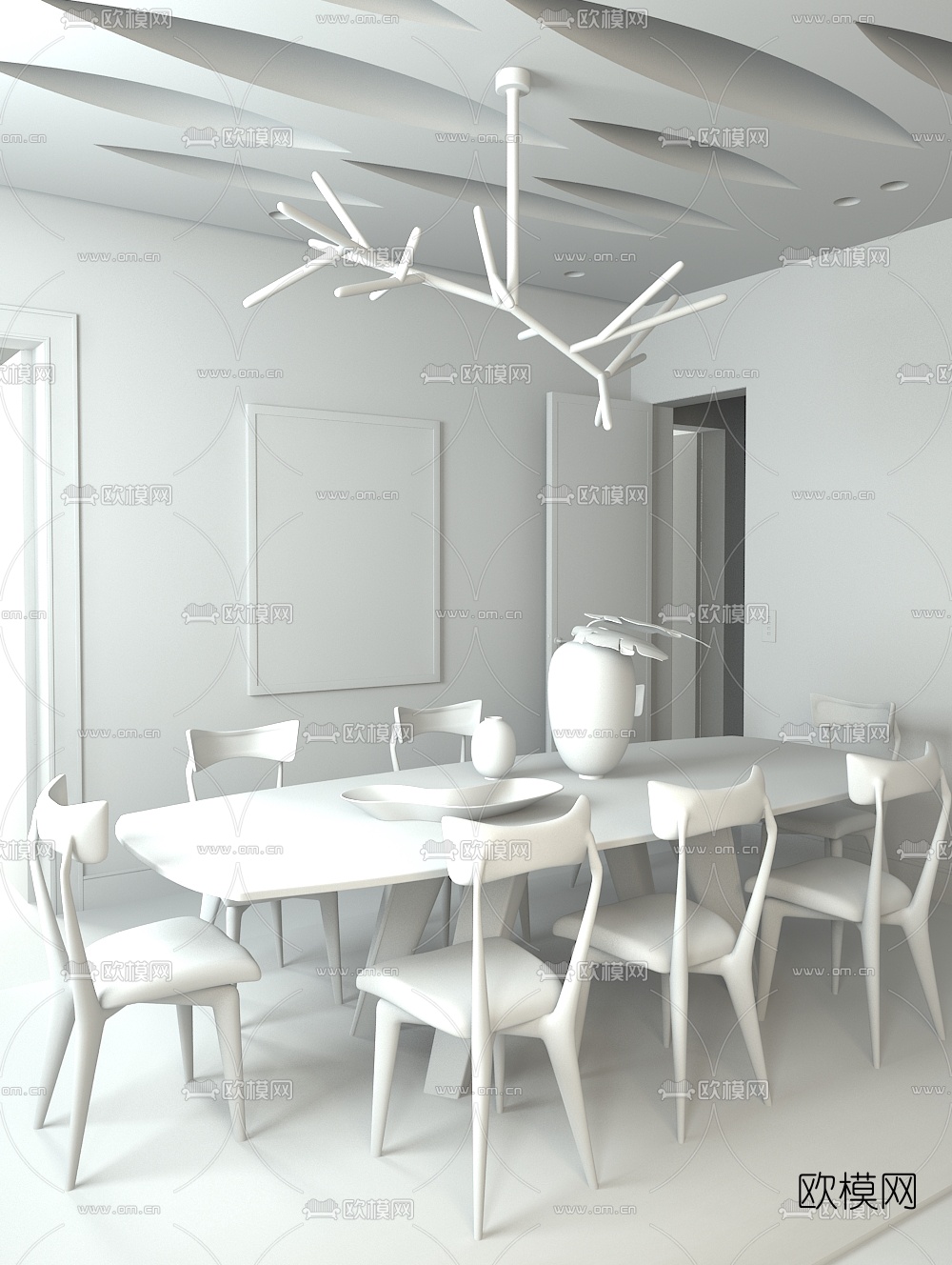 Damien Langlois Meurine设计 现代餐桌椅3d模型下载（渲染图2）