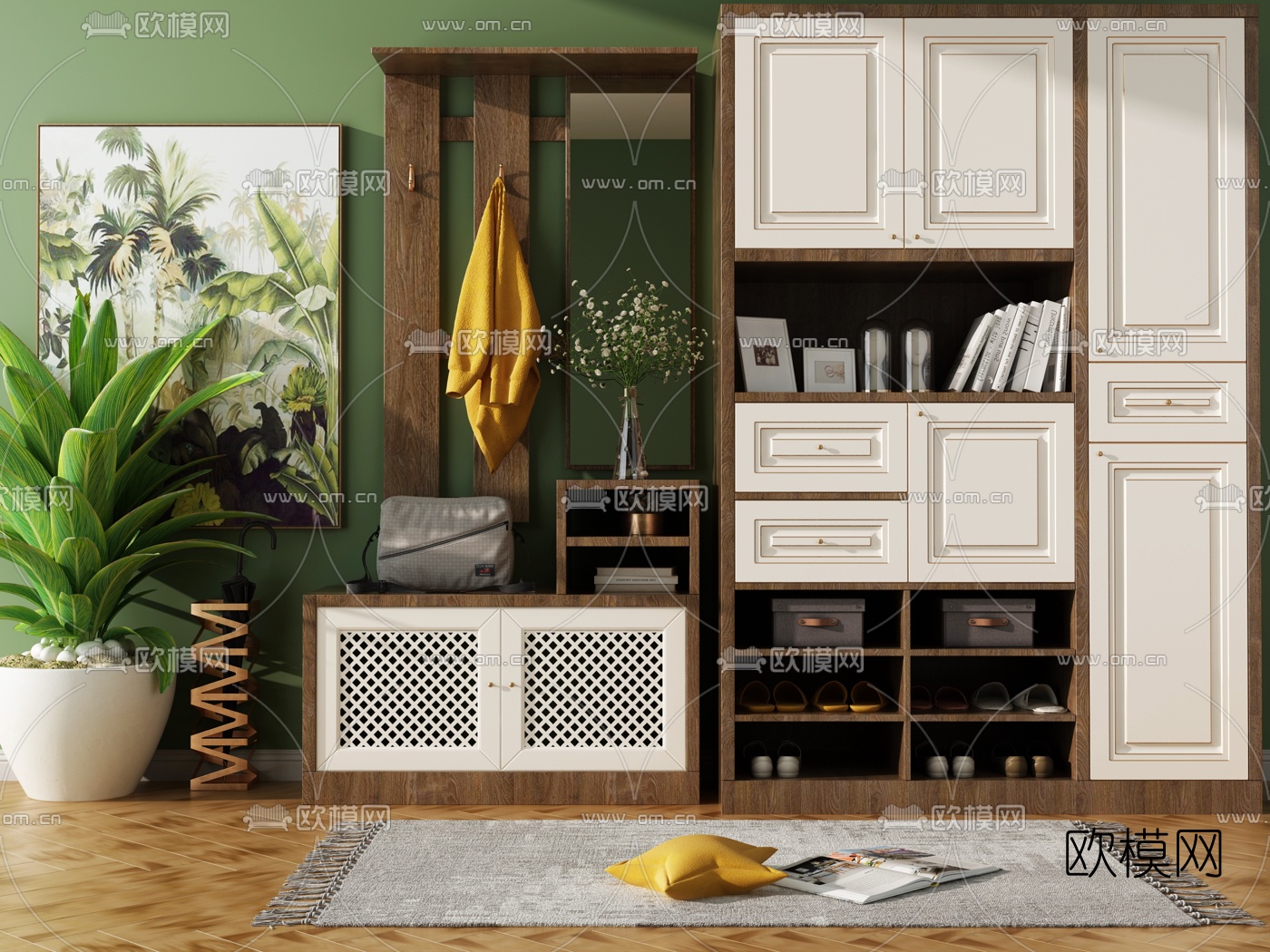 美式鞋柜3d模型下载