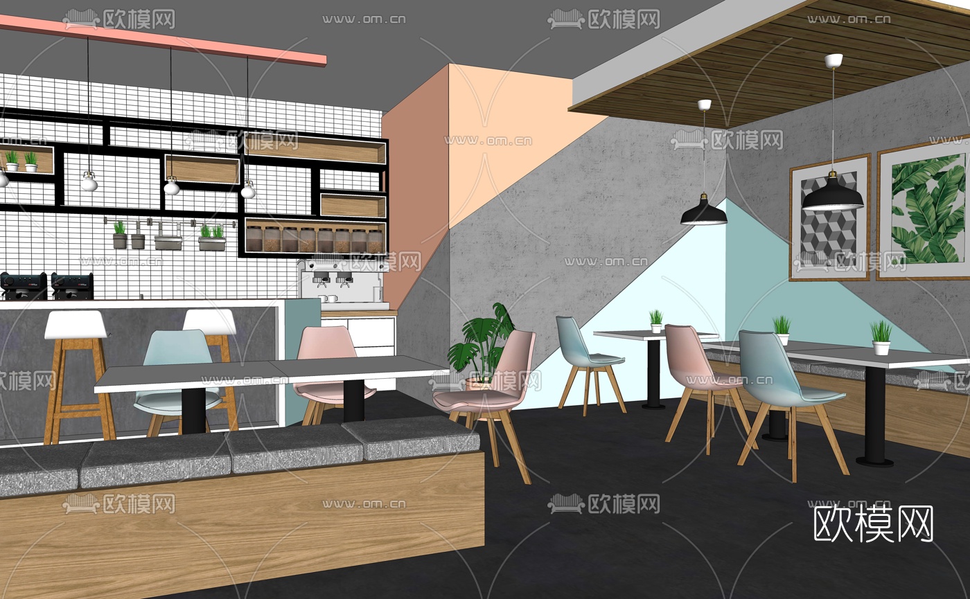 北欧时尚咖啡厅su模型下载（渲染图2）