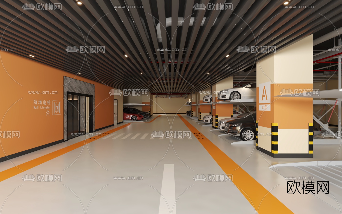 现代地下停车场3d模型