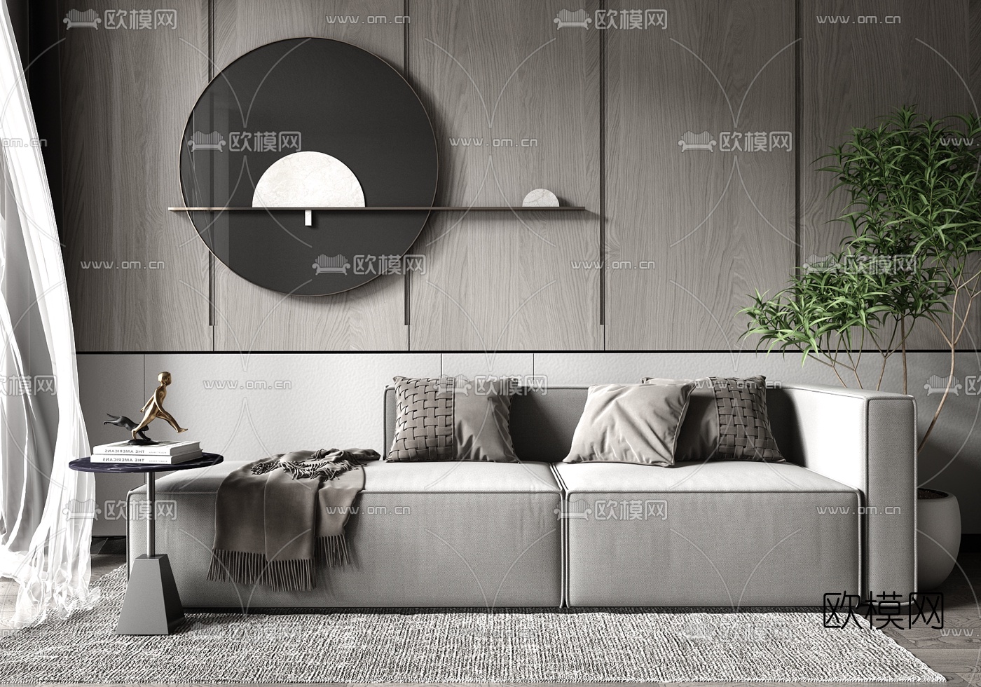 现代布艺贵妃椅su模型下载（渲染图1）