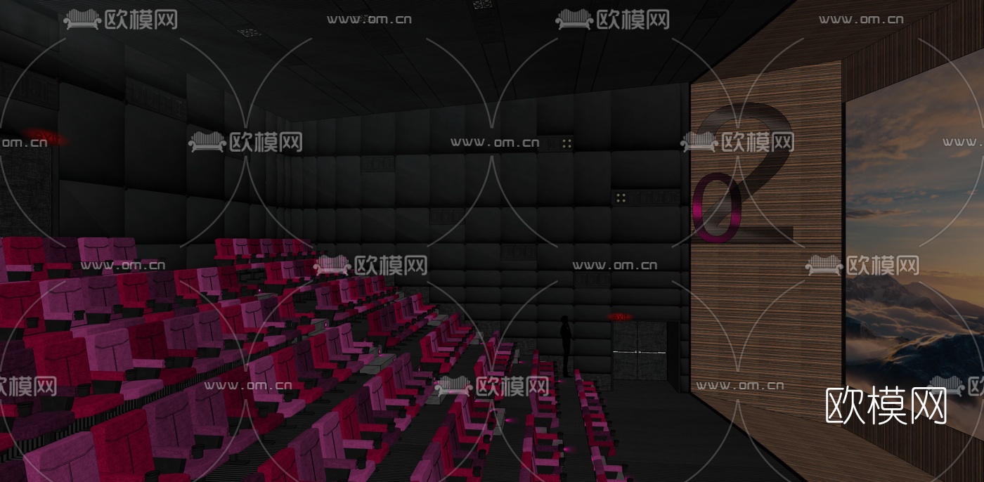 现代电影院放映室su模型下载（渲染图2）