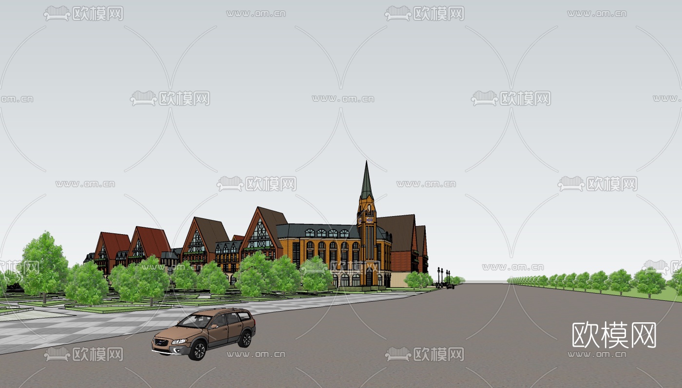 欧式商业街su模型下载（渲染图1）