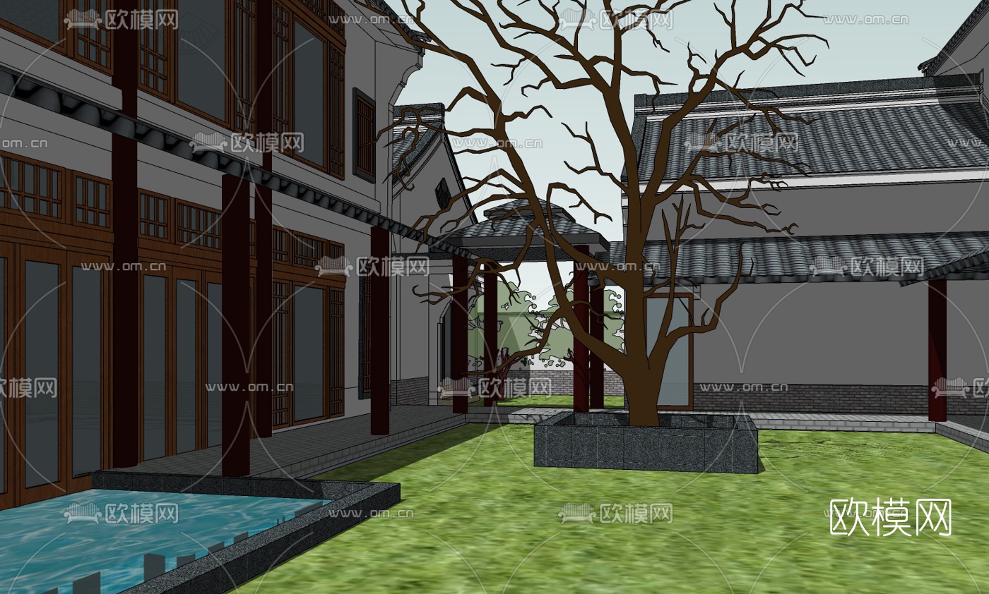 中式四合院su模型下载（渲染图4）