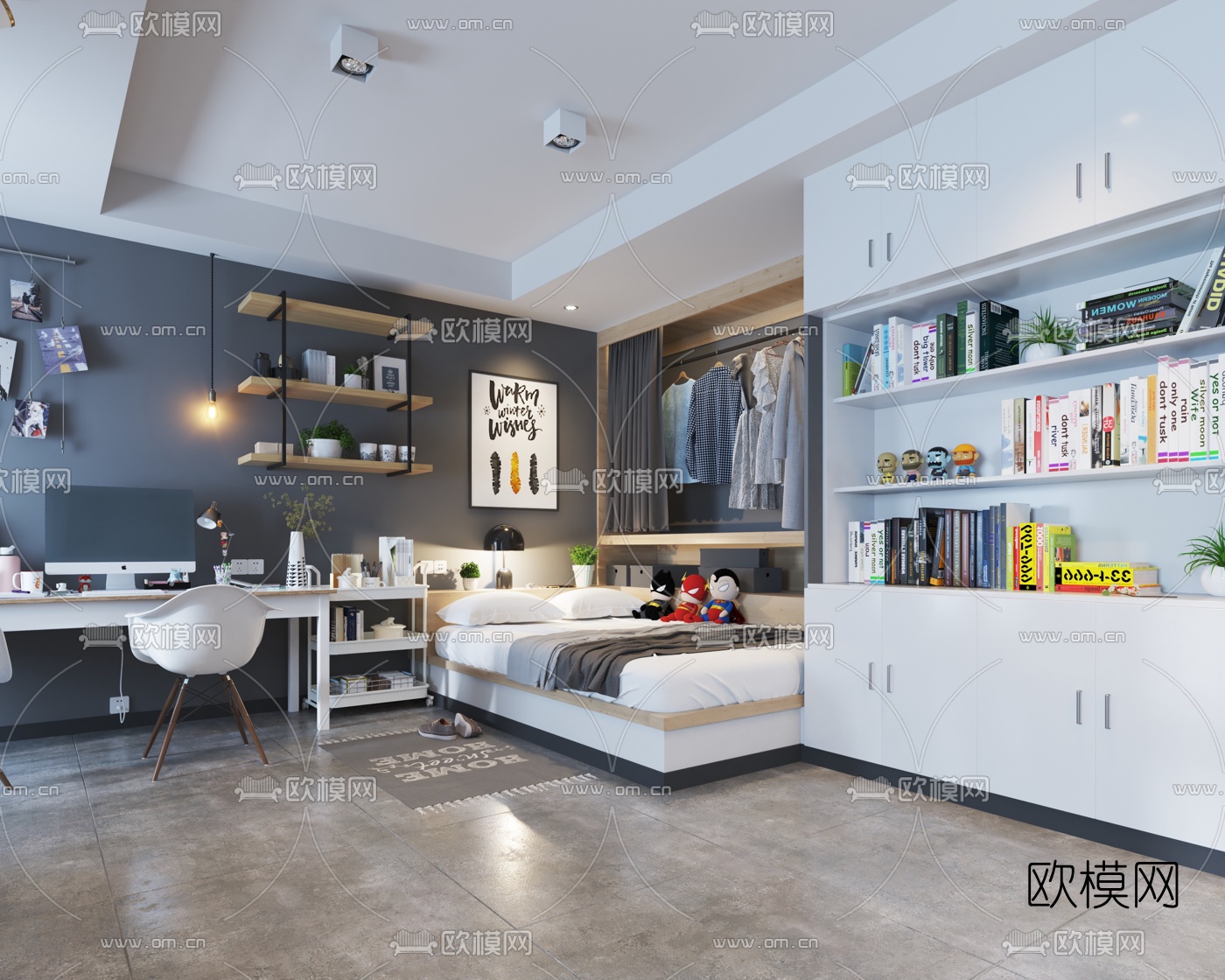 北欧单身公寓卧室3d模型下载（渲染图1）