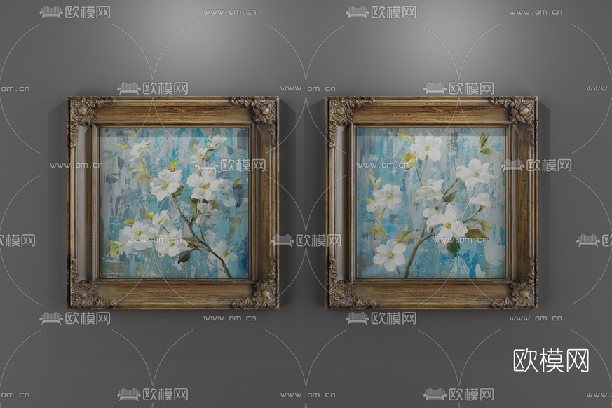 欧式装饰有框画组合3D模型下载