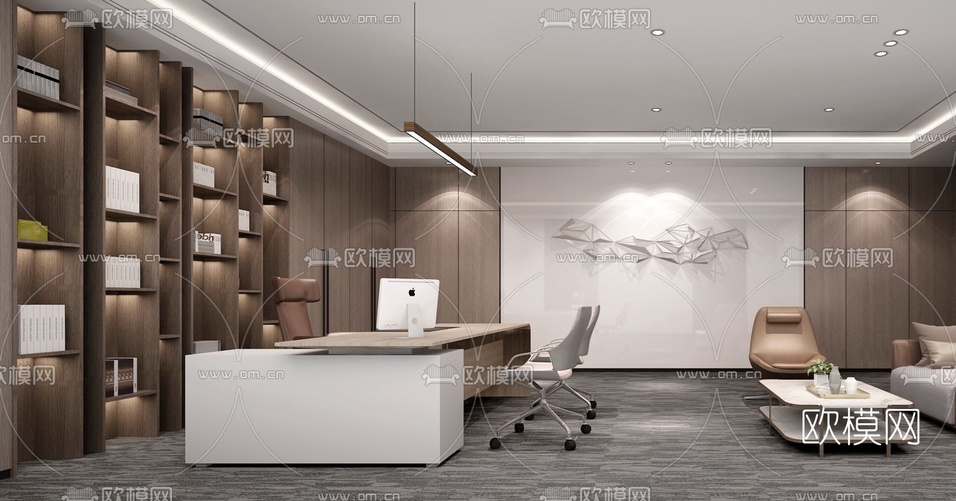 现代总经理办公室3d模型下载(渲染图2)
