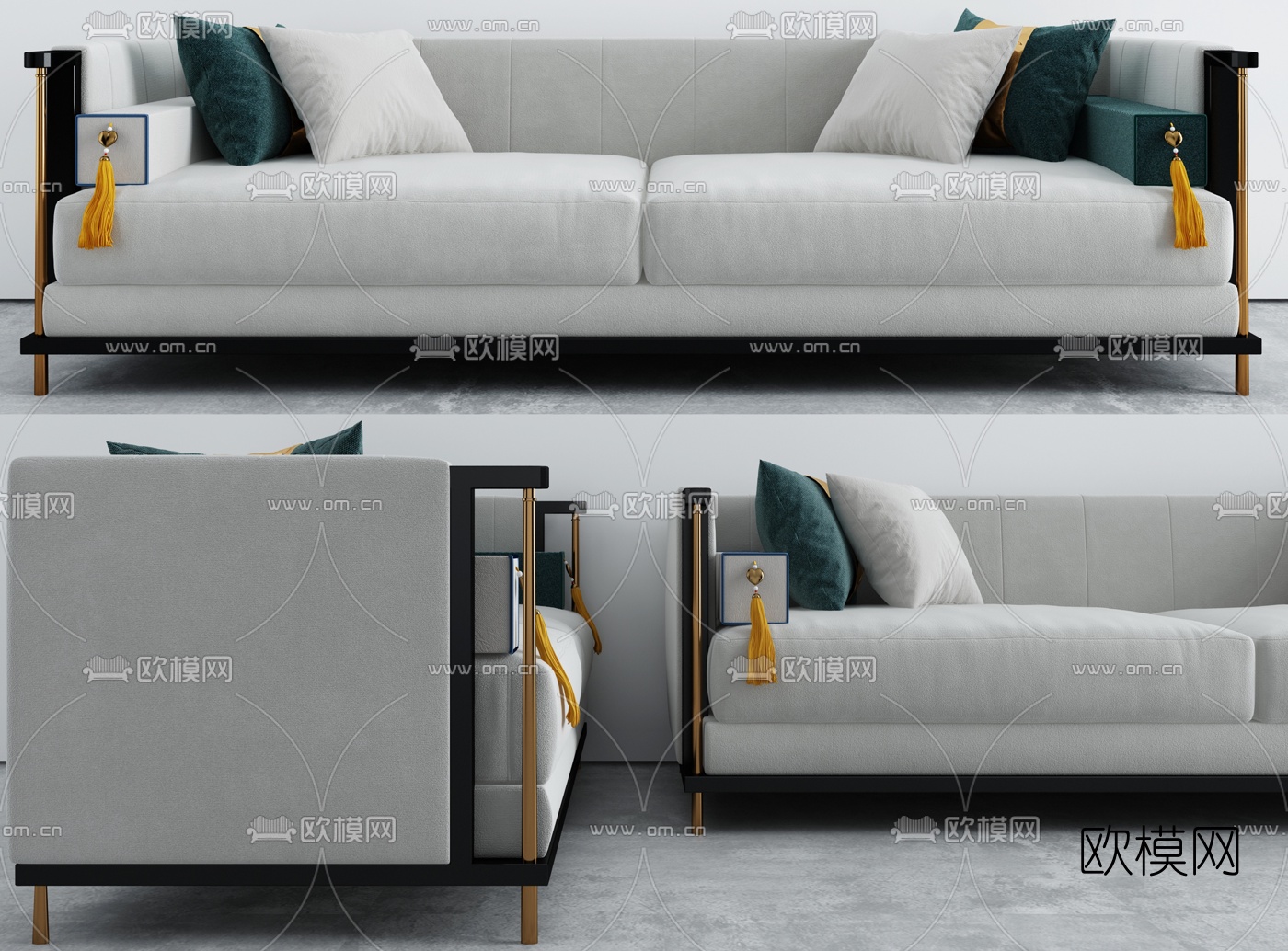 新中式布艺双人沙发3d模型下载