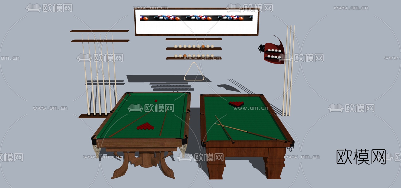现代台球桌组合su模型下载