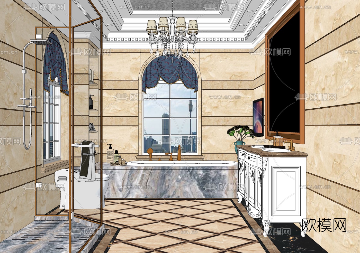 欧式轻奢卫生间浴室su模型