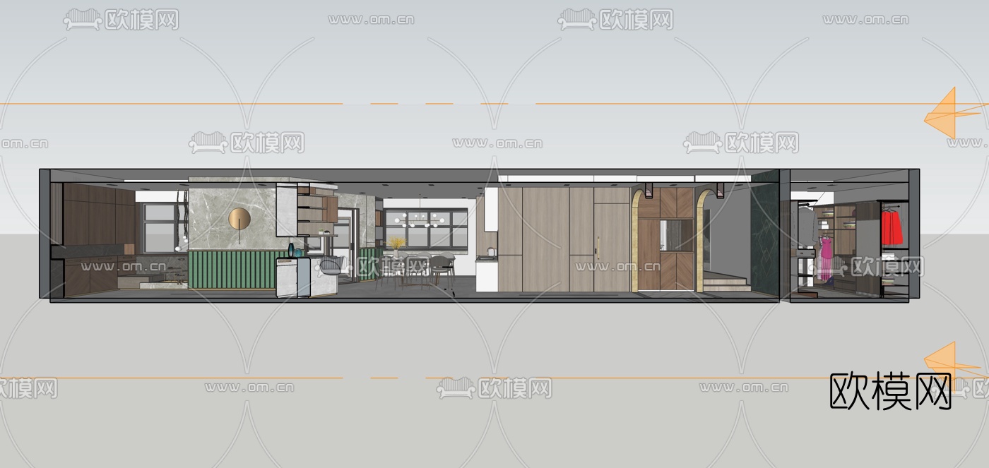 现代轻奢客餐厅su模型下载（渲染图2）