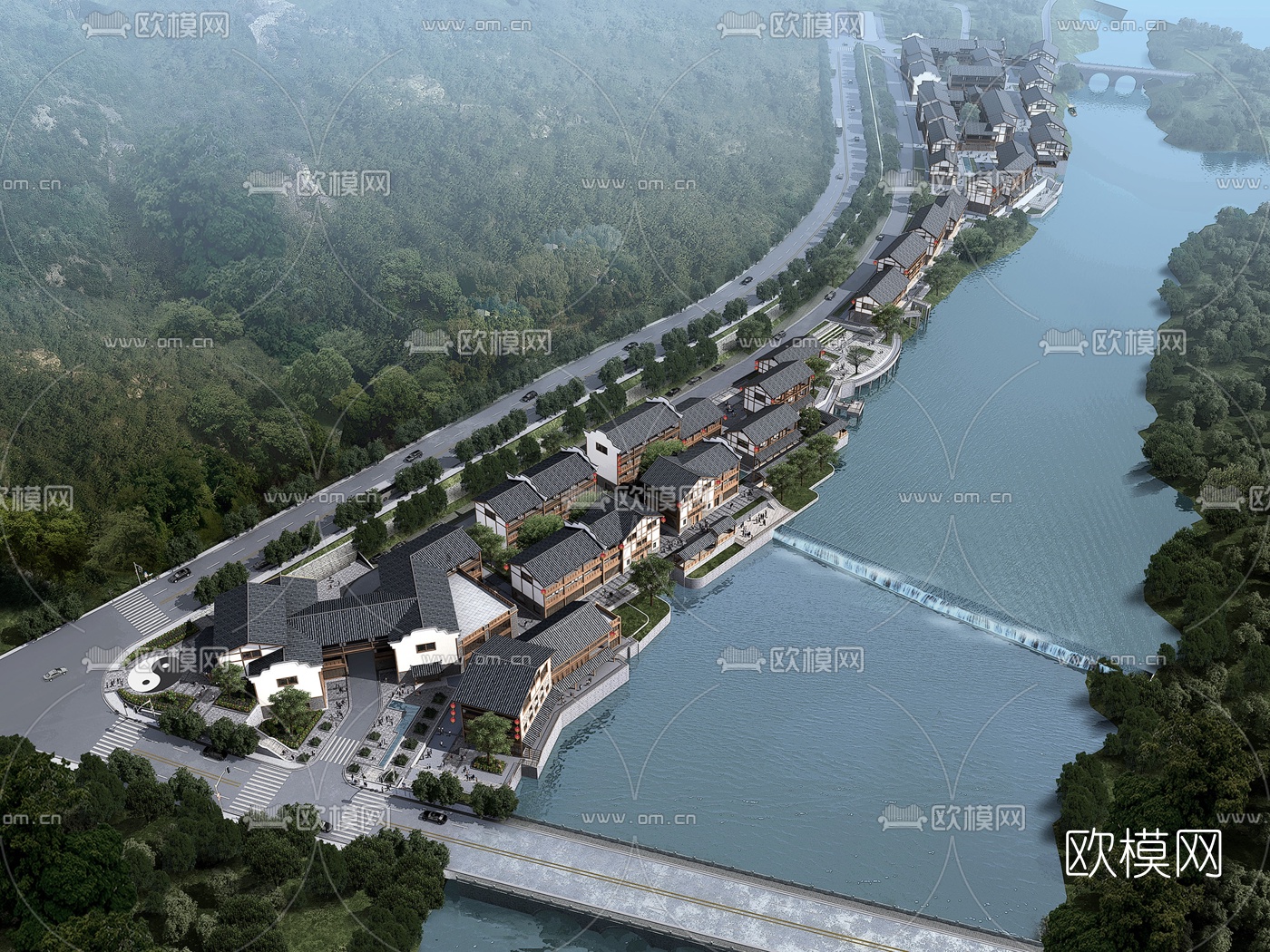 新中式古建商业街外观3D模型