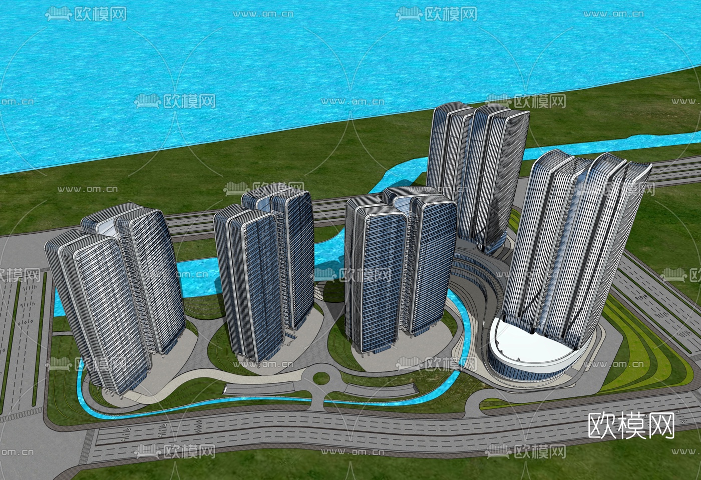 现代办公园区鸟瞰su模型下载（渲染图2）