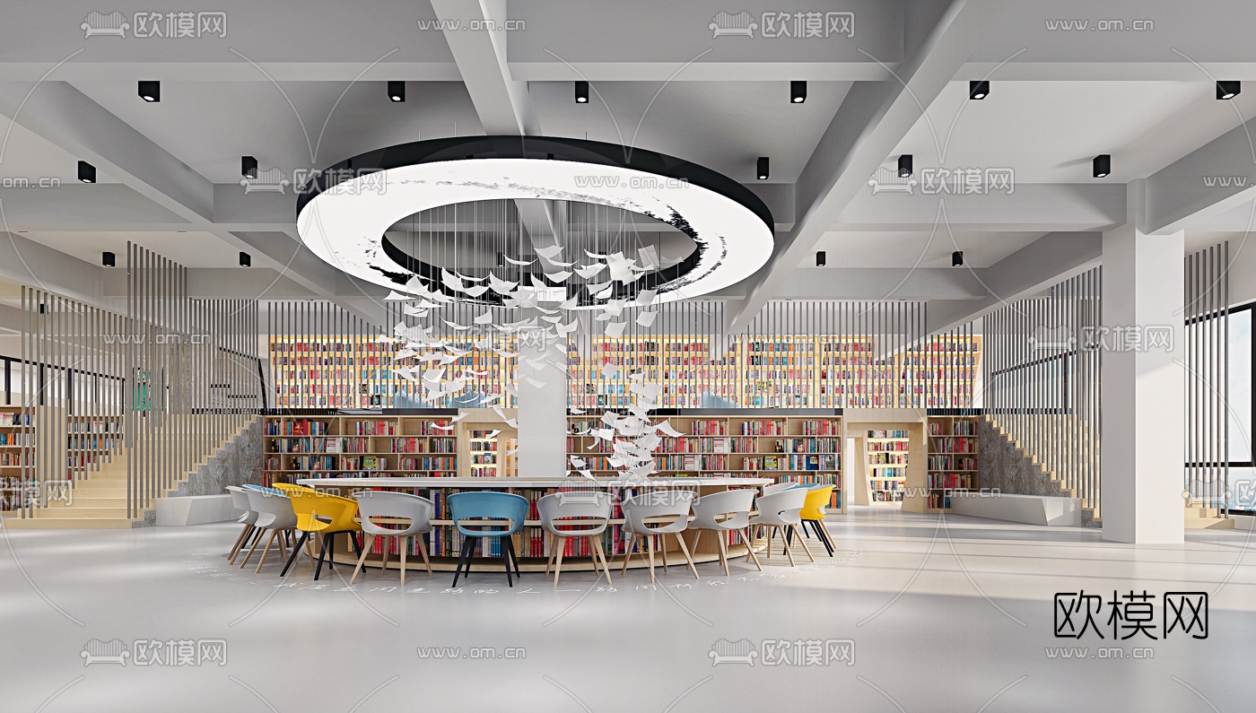 现代图书馆3d模型下载（渲染图2）