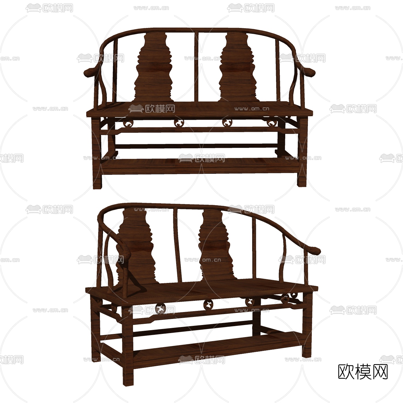 中式实木双人沙发免费su模型下载