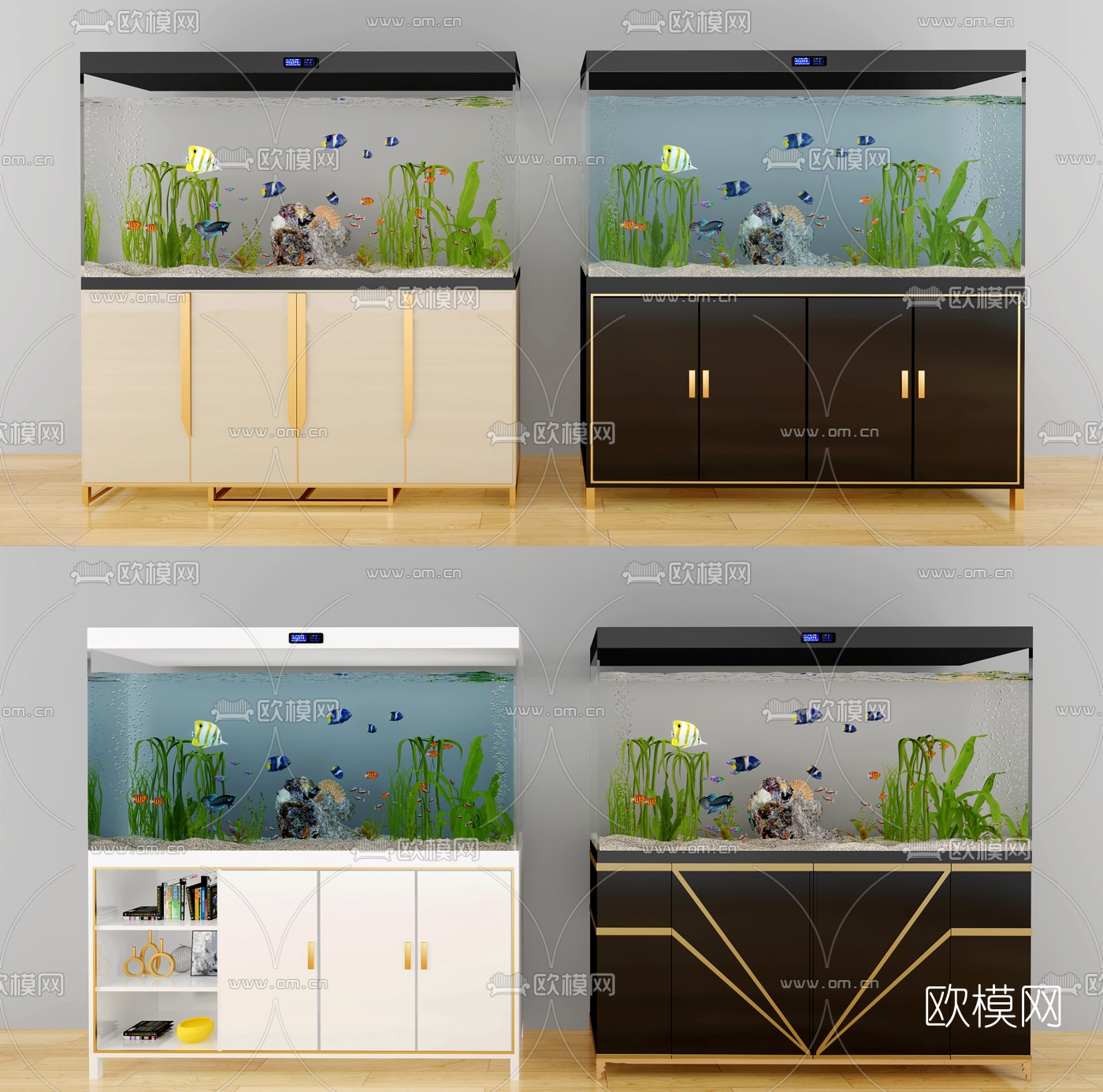 现代鱼缸水族组合3d模型下载