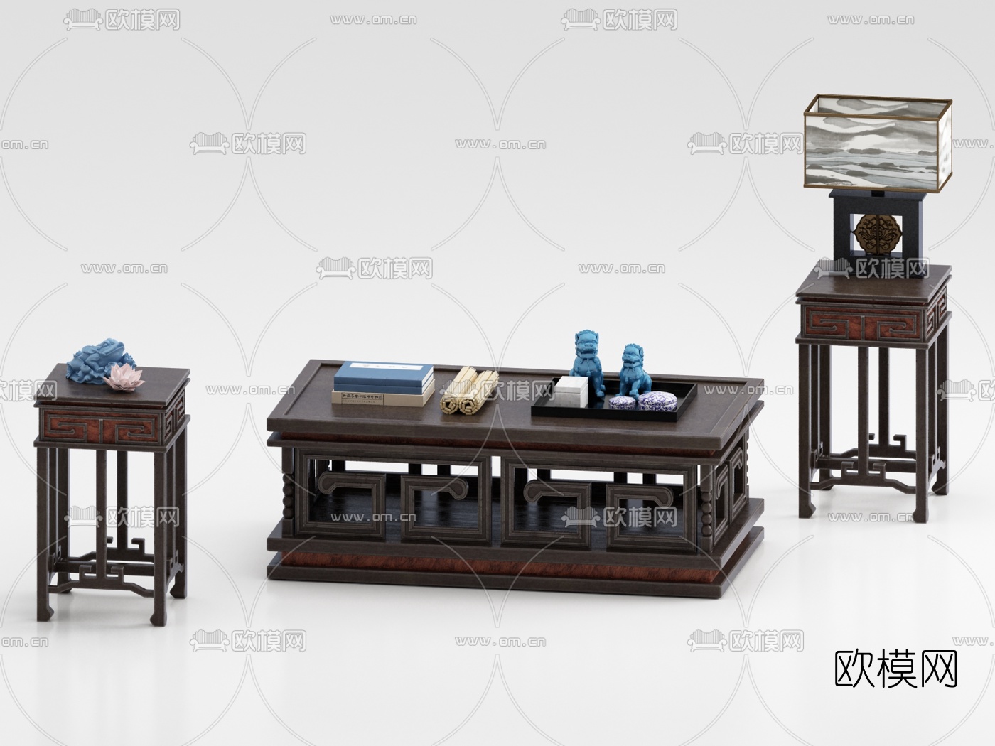 中式实木茶几边几3d模型