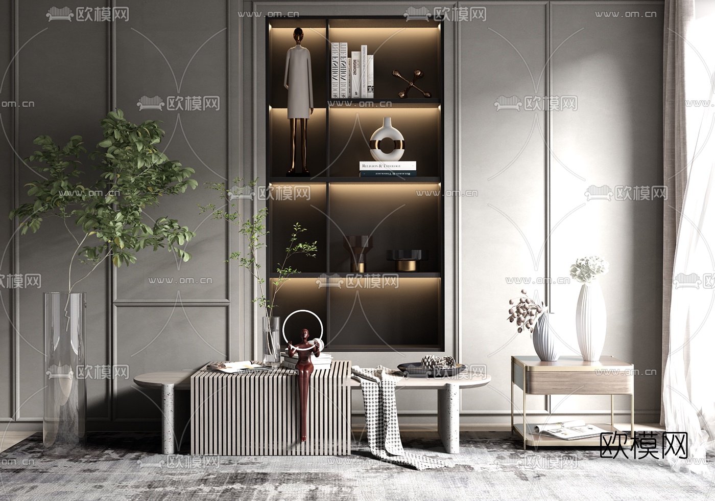 现代轻奢茶几su模型下载（渲染图1）