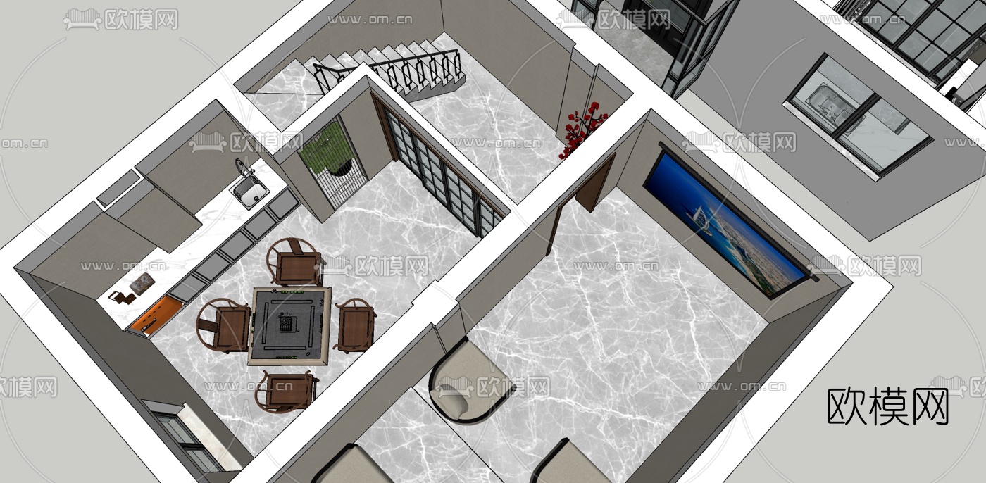 新中式客餐厅下载（渲染图3）