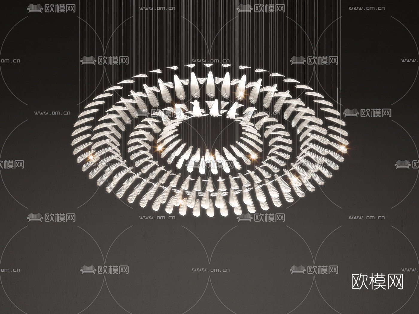 现代大型水晶羽毛装饰灯3d模型下载（渲染图3）