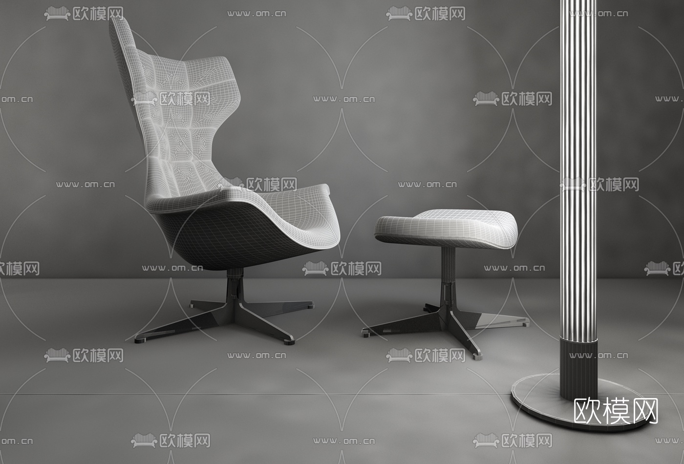 意大利Poltrona Frau品牌 现代休闲靠背沙发脚踏3D模型