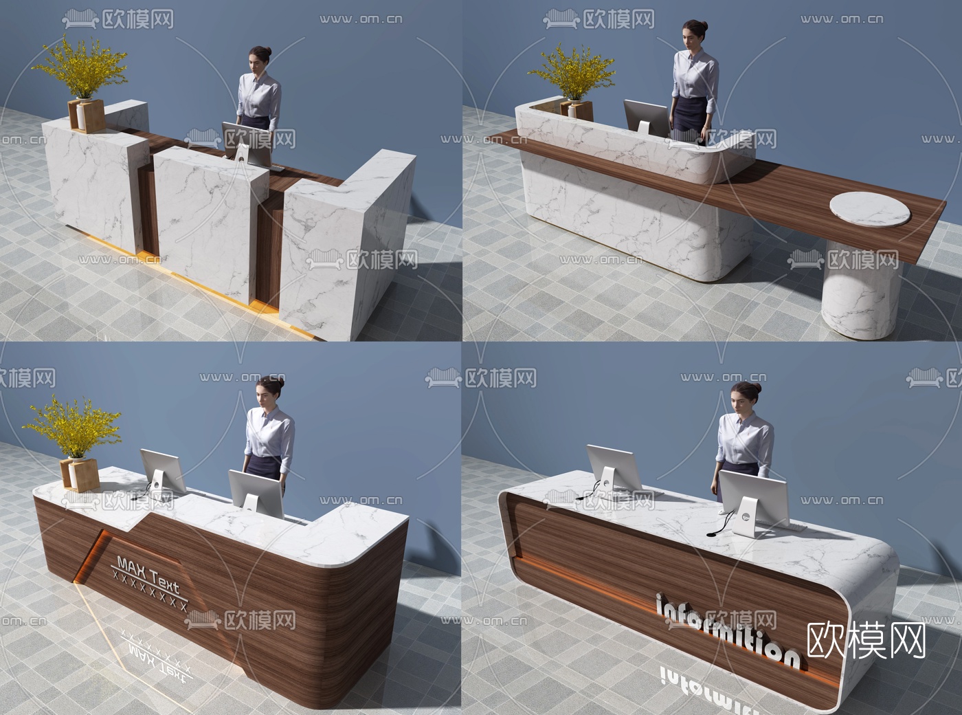 现代前台接待台3d模型下载（渲染图2）