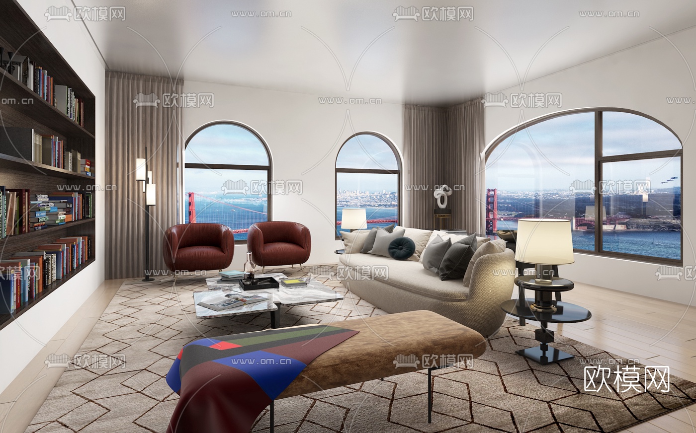 现代客厅3d模型下载（渲染图1）