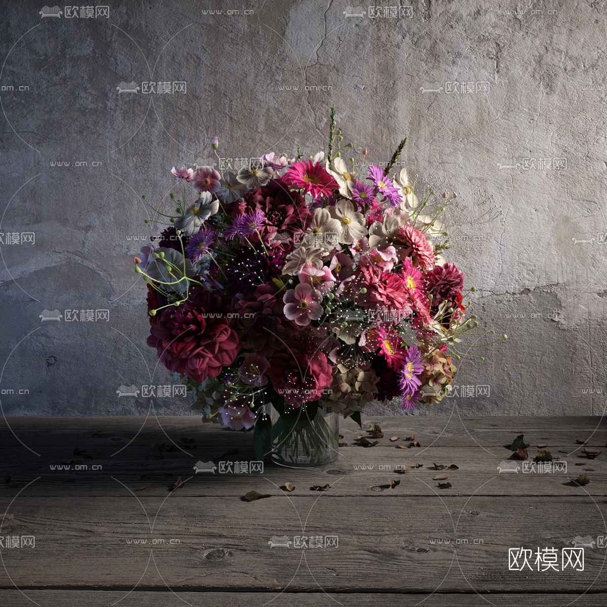 现代花瓶花卉3d模型下载