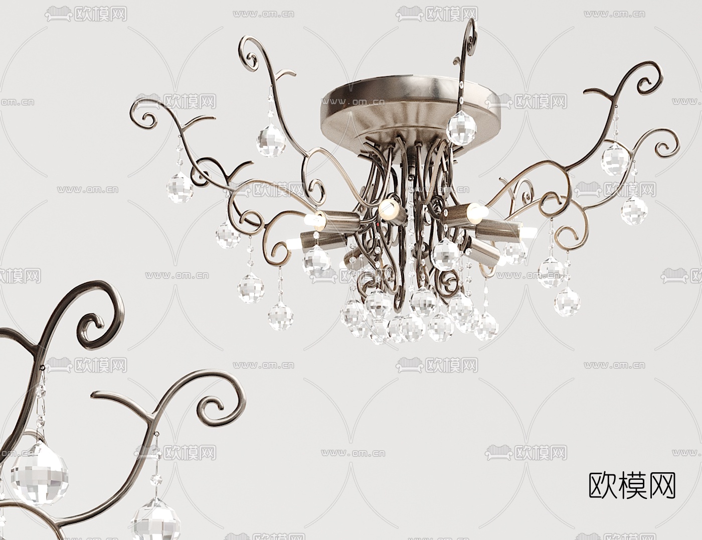欧式金属吸顶灯3d模型下载