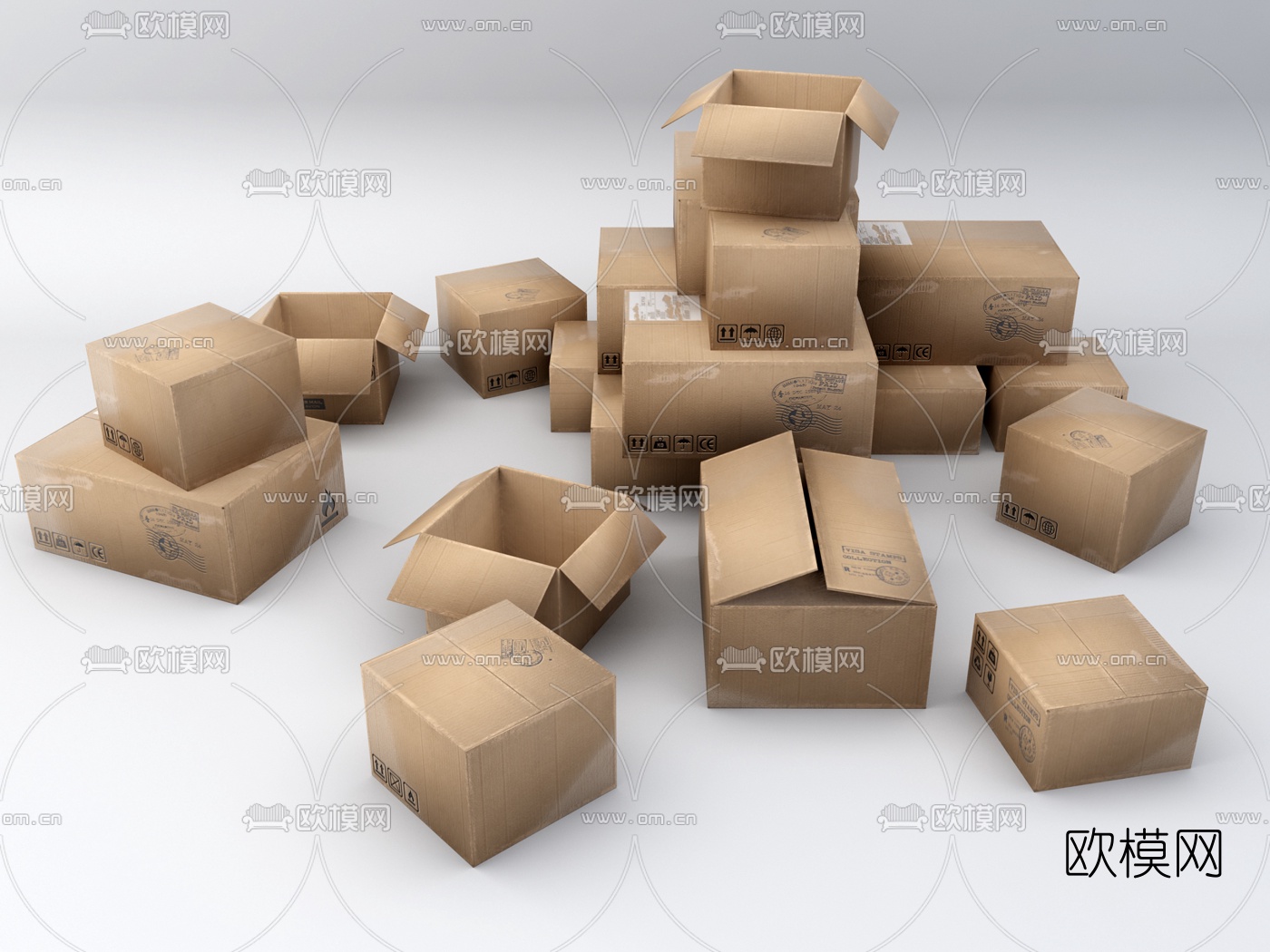 现代牛皮纸箱3d模型