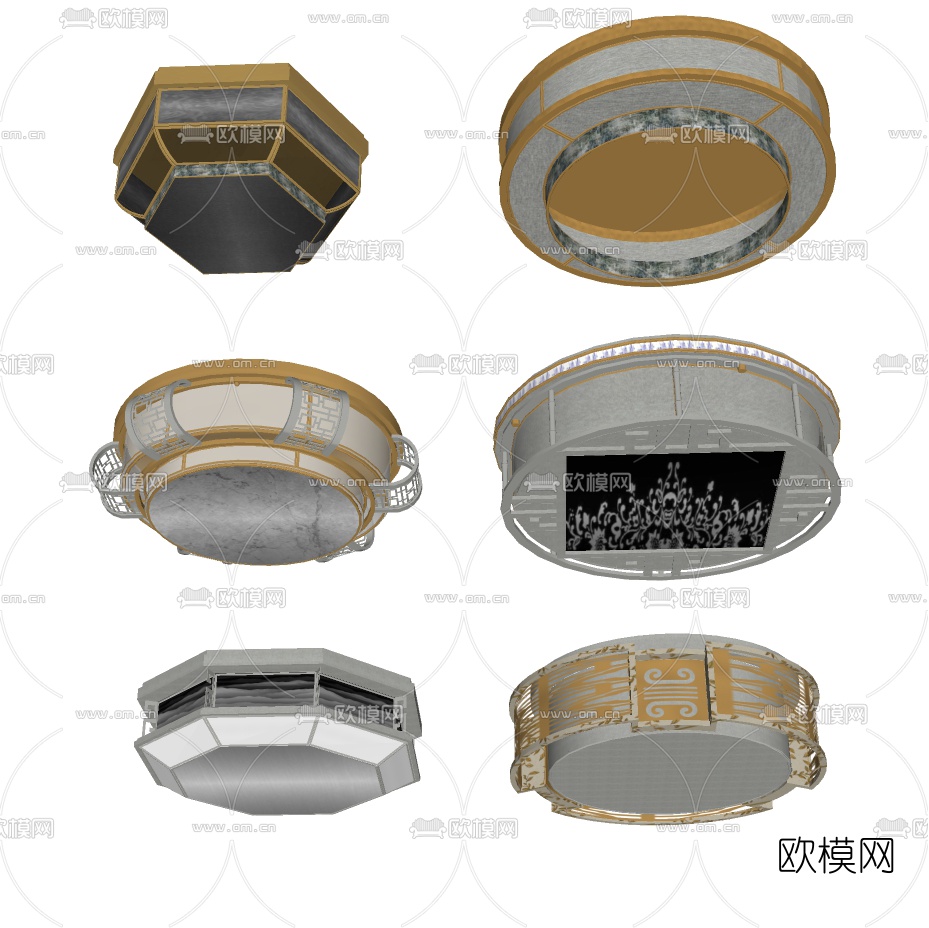 新中式吸顶灯组合su模型