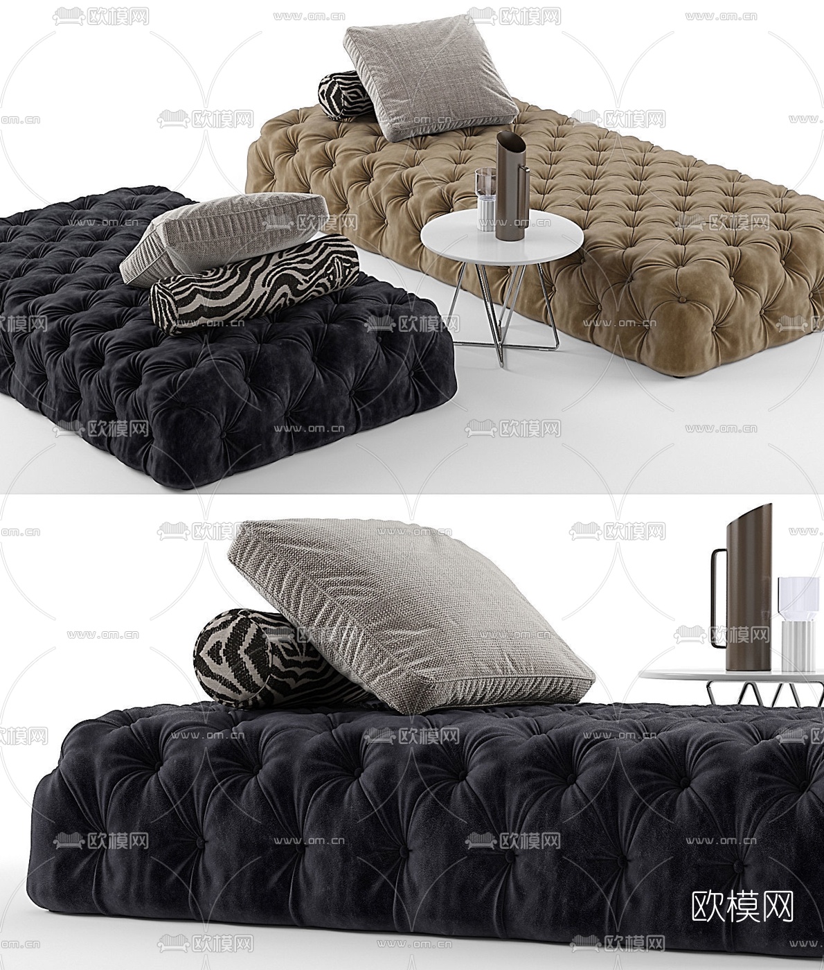 简欧布艺长凳3d模型下载（渲染图2）