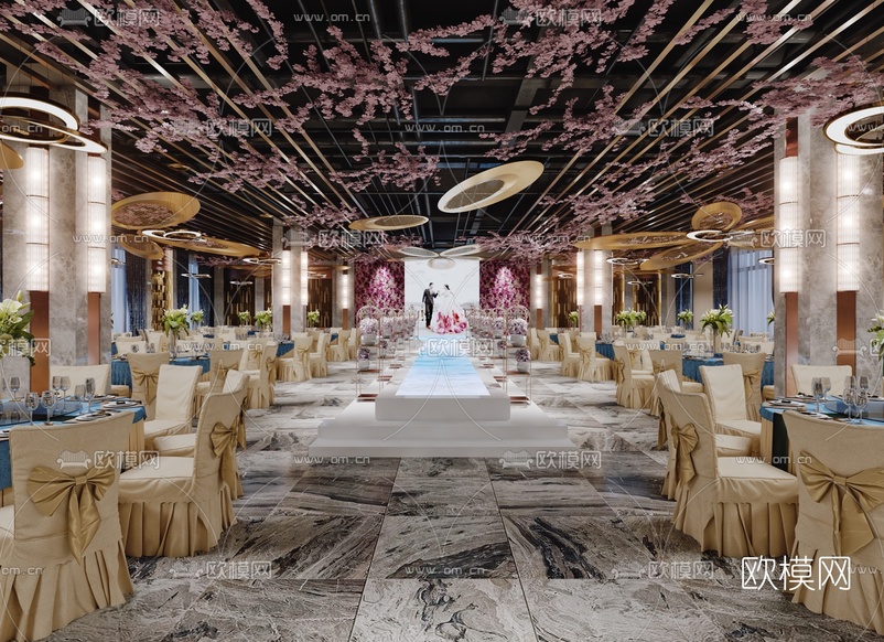 现代酒店宴会厅3d模型下载(渲染图1)