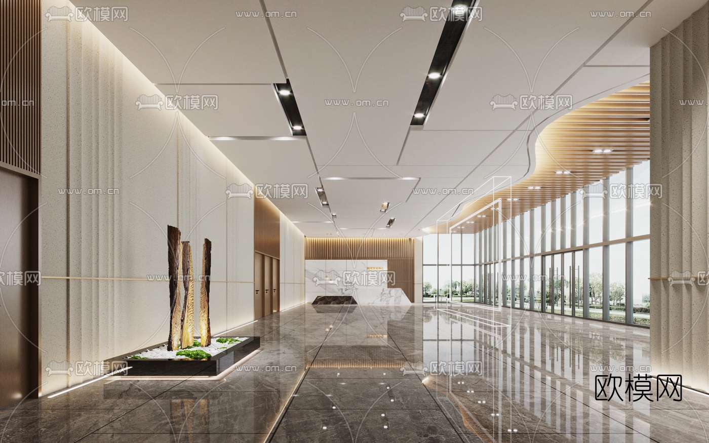 现代办公楼大堂前台3d模型