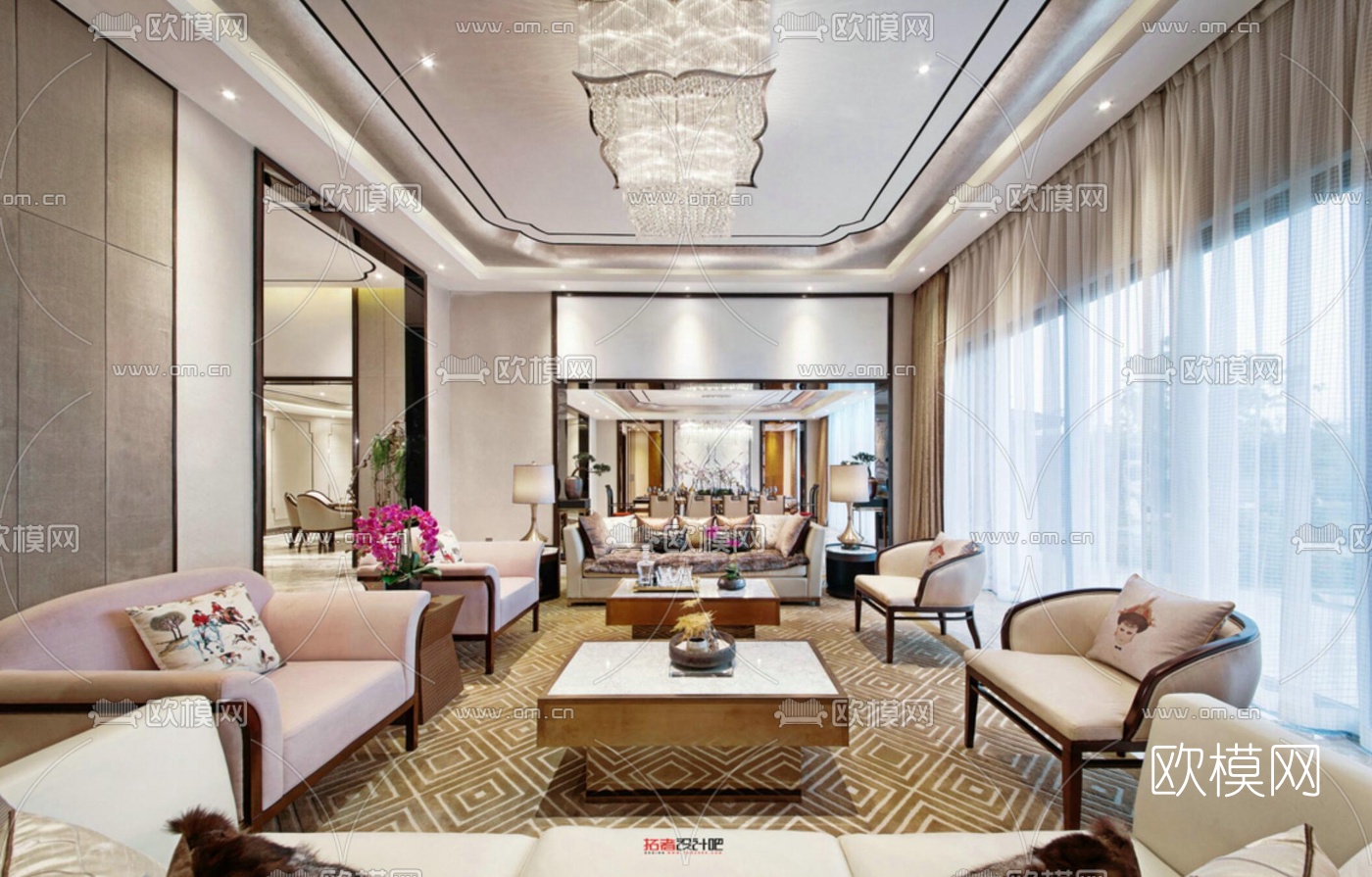 现代会所会客厅招待室3D模型下载（渲染图2）