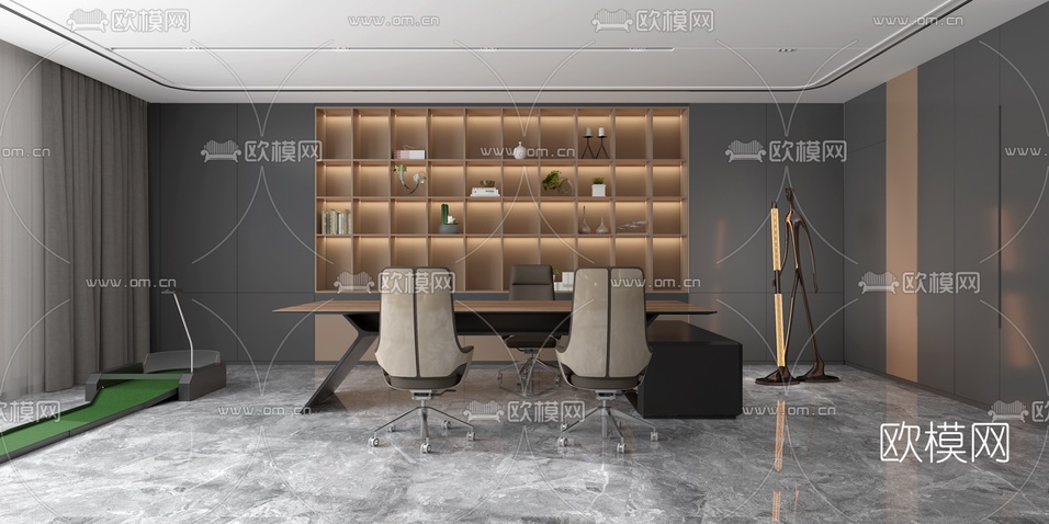 现代总经理办公室3d模型下载(渲染图1)